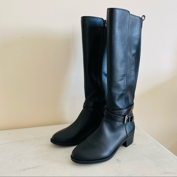 New Bandolino Noles Knee High Black Croc Skin Ankle Strap Tall Riding Boots - Picture 6 of 9